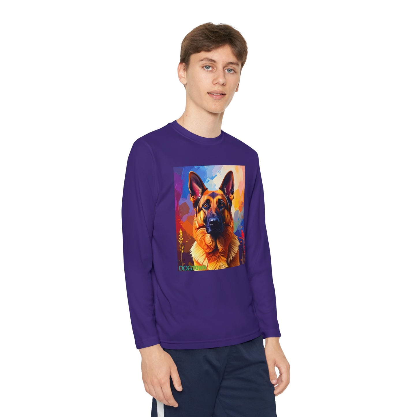 Pup Art Canvas - Kid's Sport Long Sleeve Tee (German Shepherd)