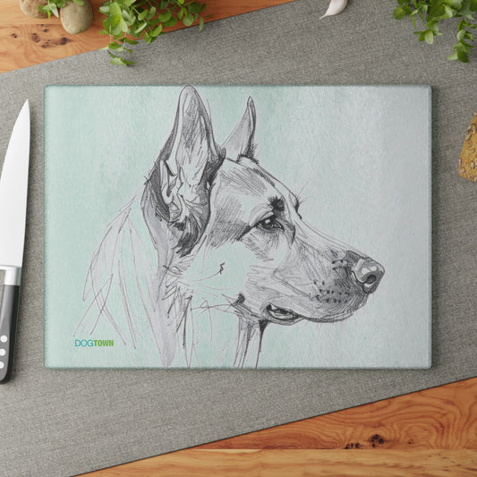 Dogtown German Shepherd Dog Portrait Glass Cutting Board - Unique Kitchen Gift for Pet Lovers