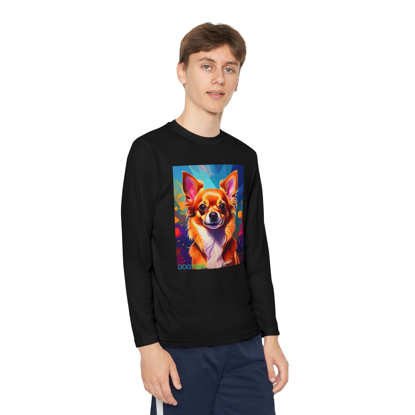 Pup Art Canvas - Kid's Sport Long Sleeve Tee (Chihuahua)