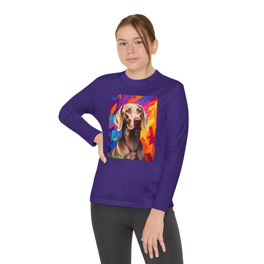 Pup Art Canvas - Kid's Sport Long Sleeve Tee (Weimaraner)