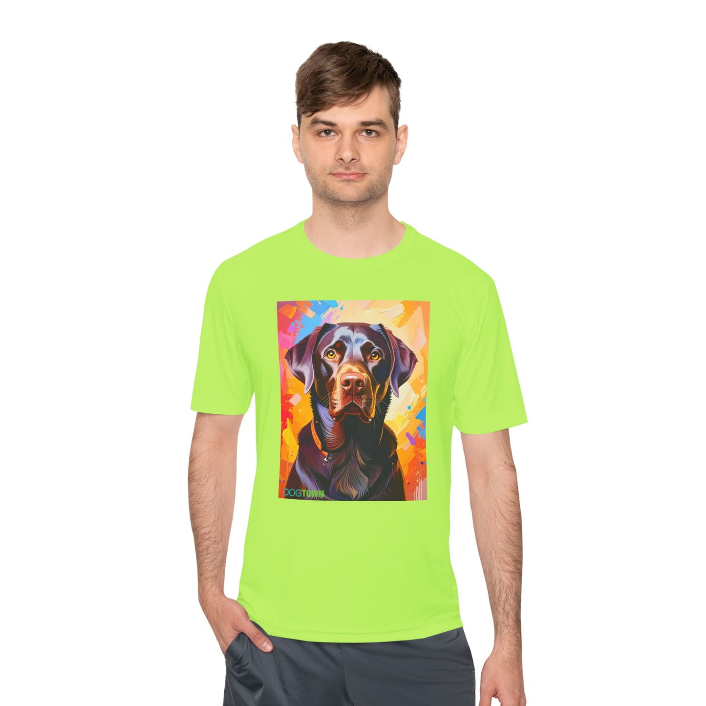 Pup Art Canvas Unisex Moisture Wicking Tee (Chocolate Lab)