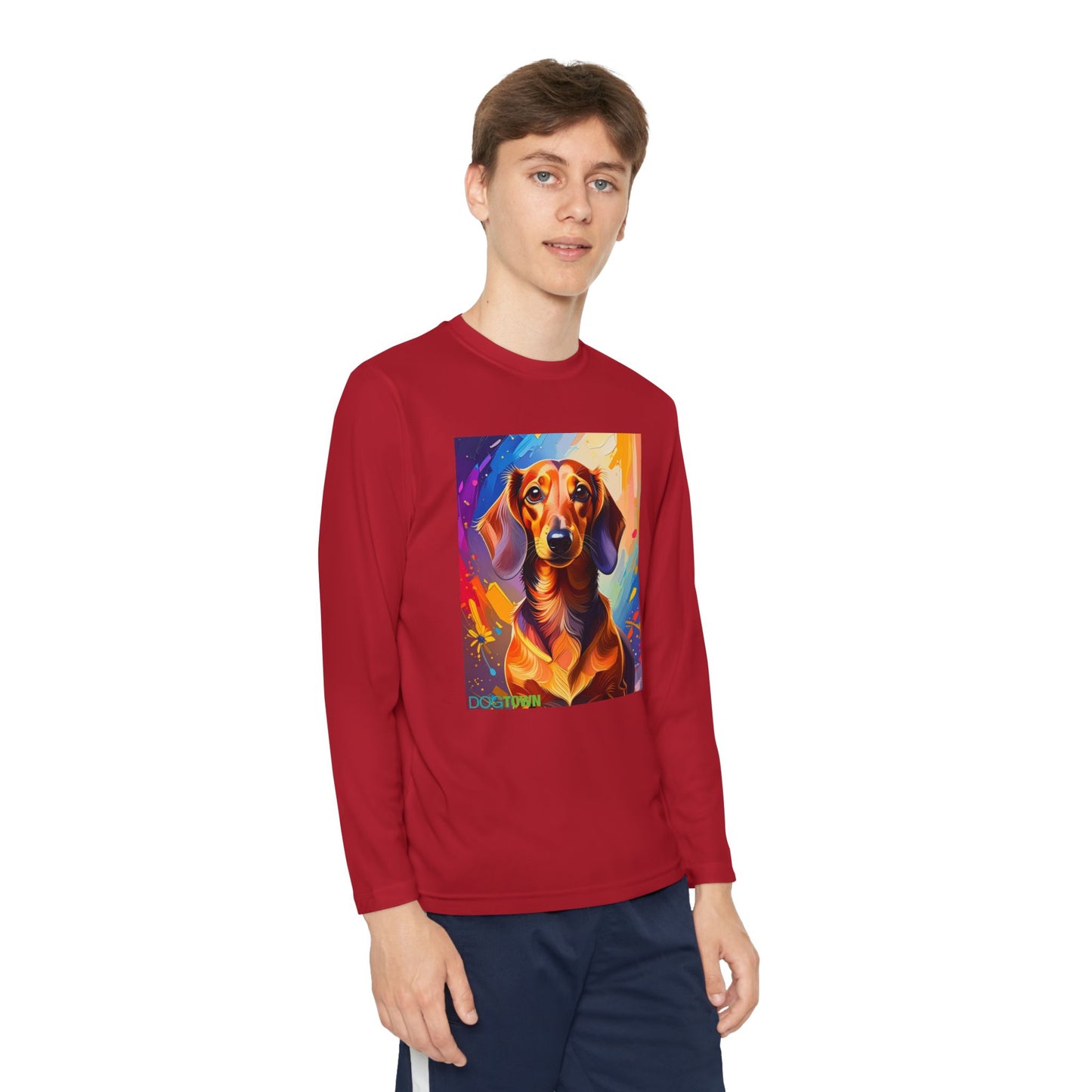 Pup Art Canvas - Kid's Sport Long Sleeve Tee (Dachshund)