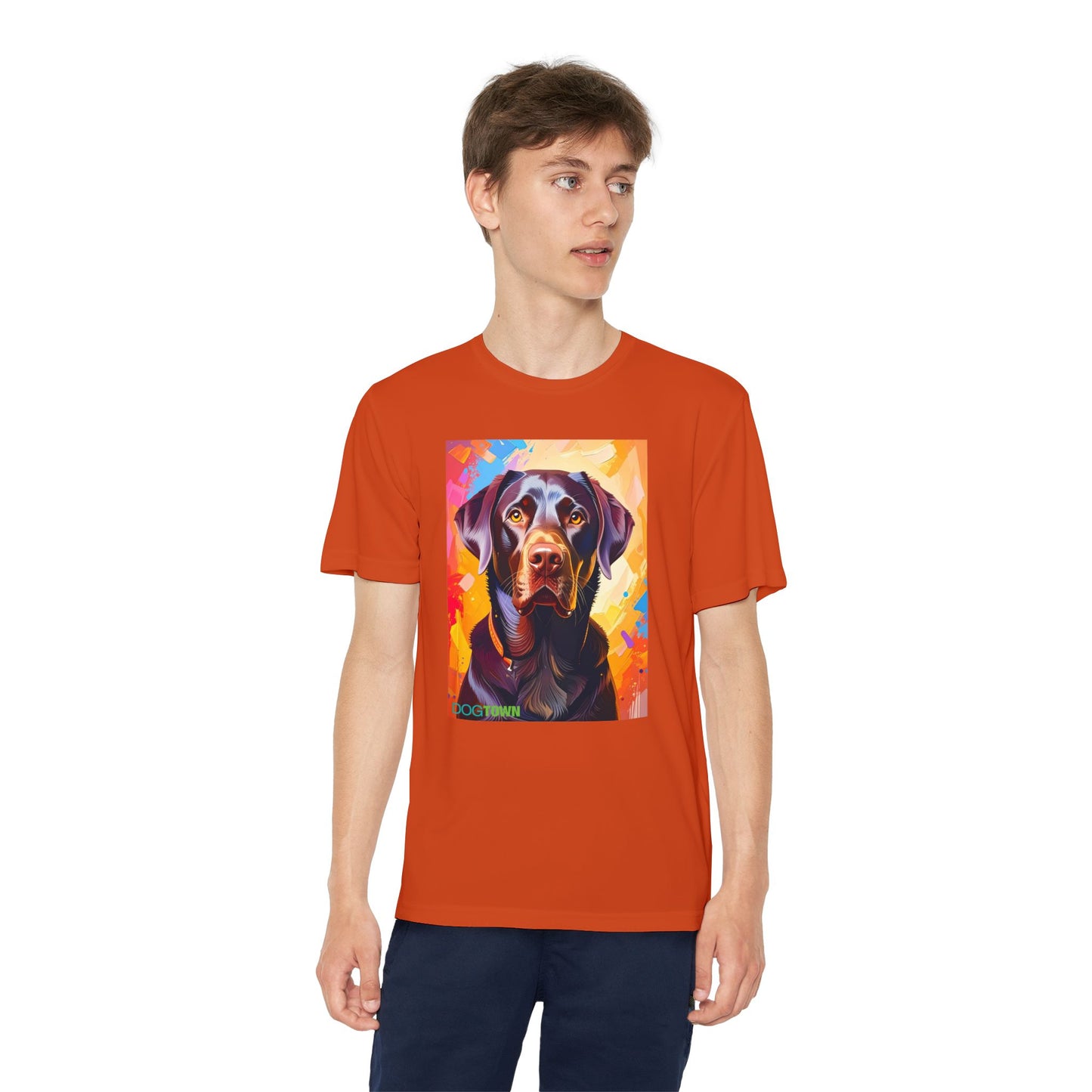 Pup Art Canvas - Kid's Sport Short Sleeve Tee (Chocolate Lab)