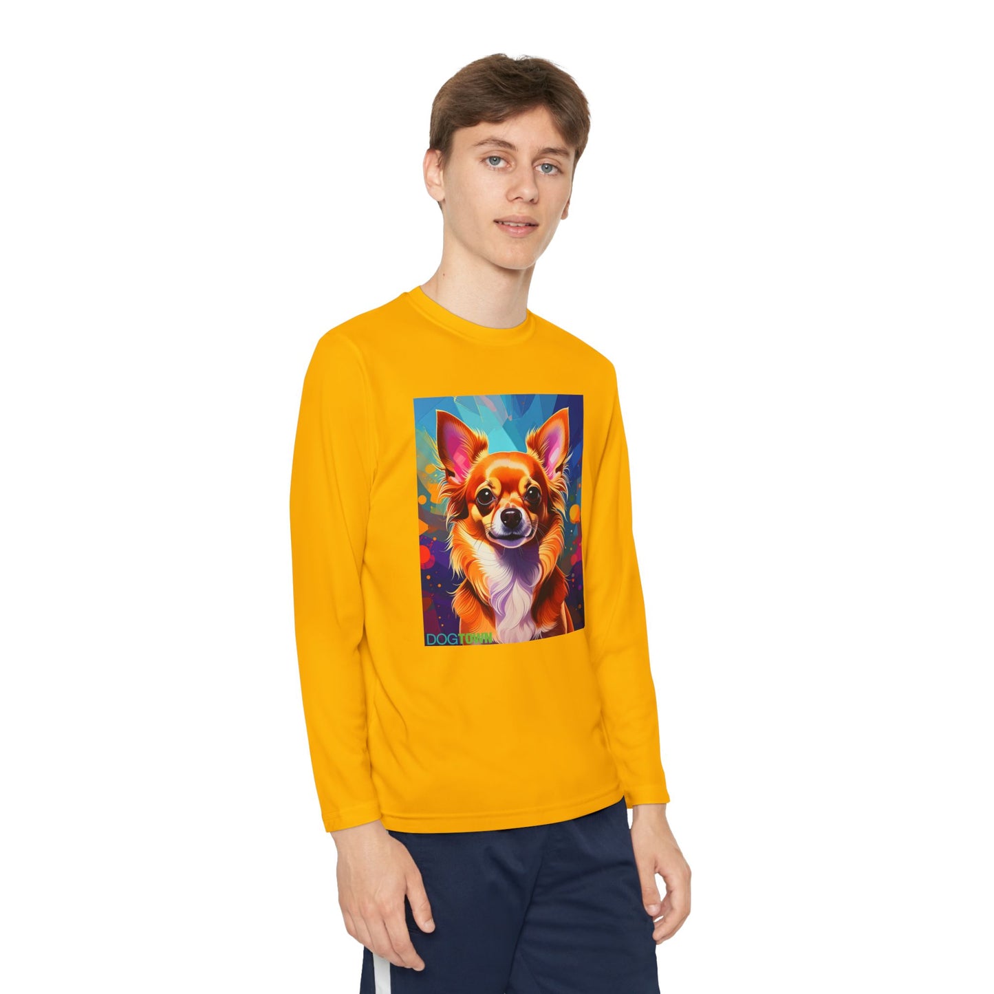 Pup Art Canvas - Kid's Sport Long Sleeve Tee (Chihuahua)