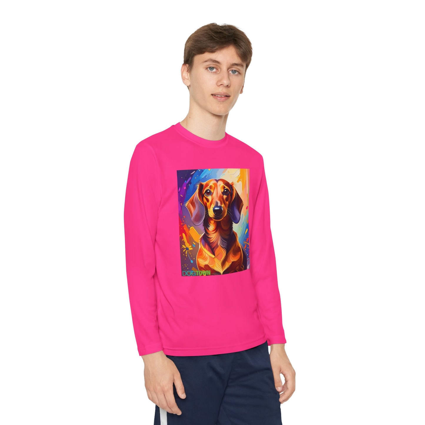 Pup Art Canvas - Kid's Sport Long Sleeve Tee (Dachshund)