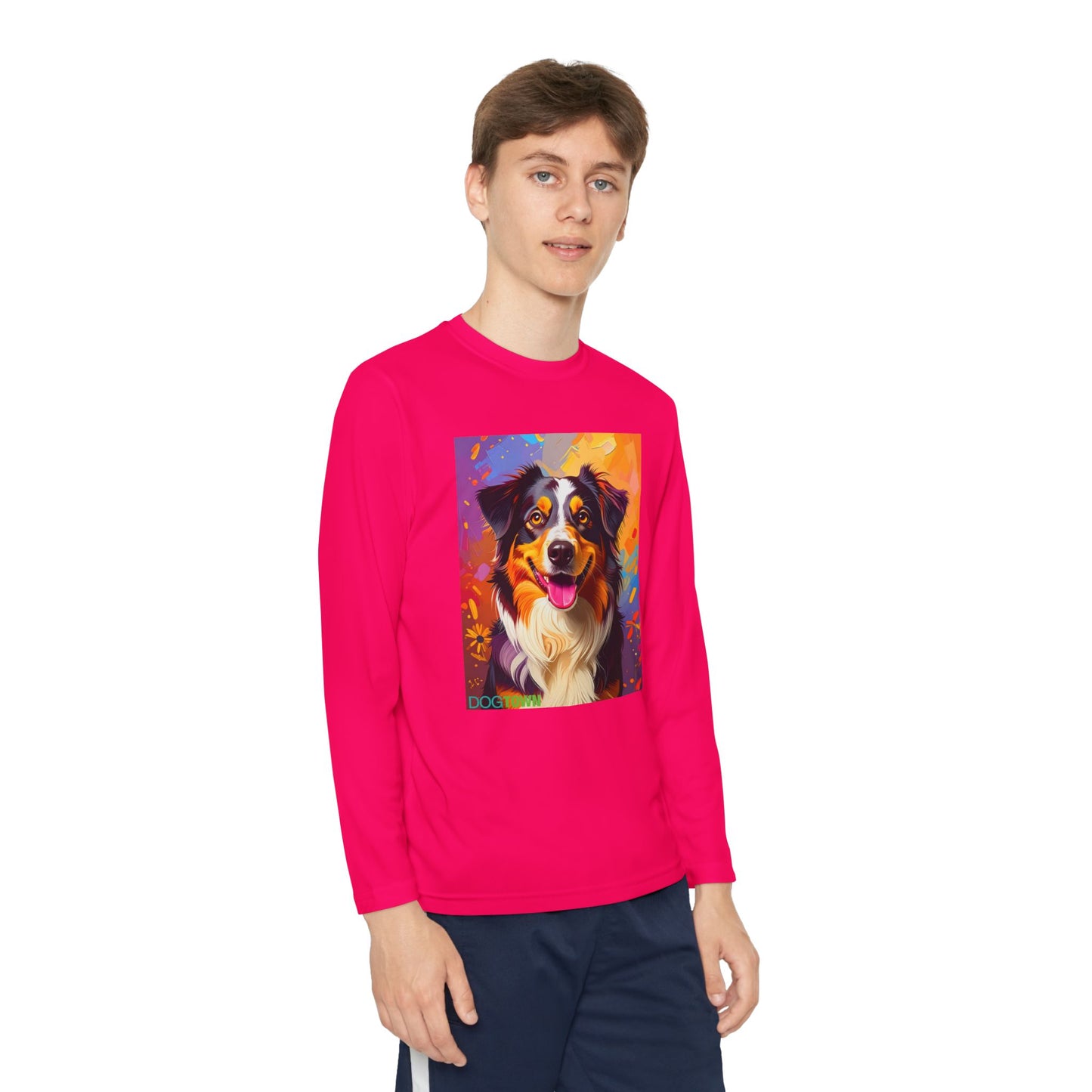 Pup Art Canvas - Kid's Sport Long Sleeve Tee (Australian Shepherd)