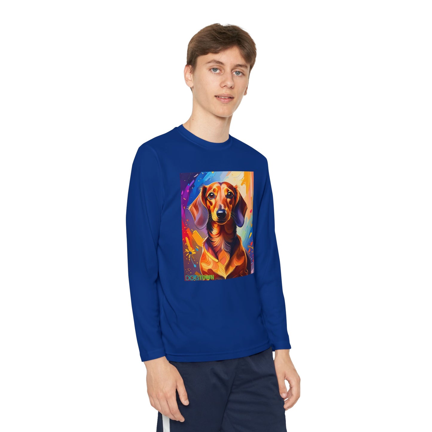 Pup Art Canvas - Kid's Sport Long Sleeve Tee (Dachshund)