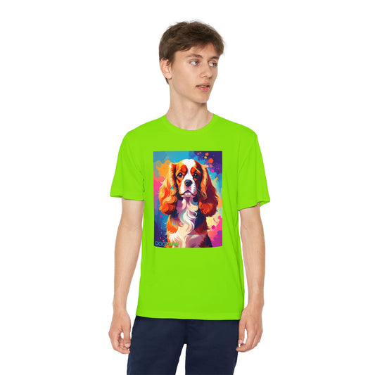 Pup Art Canvas - Kid's Sport Short Sleeve Tee (Cavalier King Charles Spaniel)