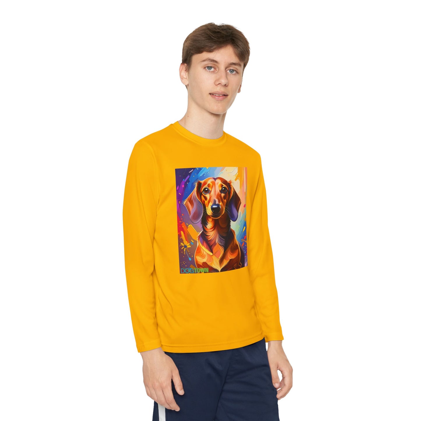 Pup Art Canvas - Kid's Sport Long Sleeve Tee (Dachshund)