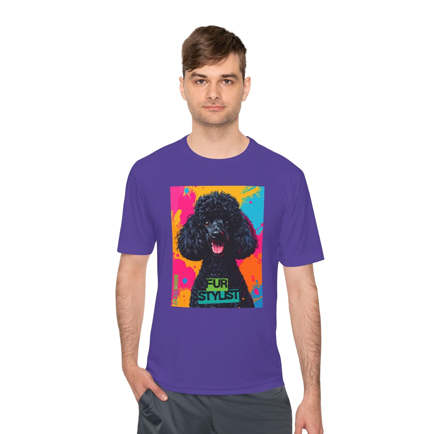 Dogtown Fur Stylist Groomer Short Sleeve Shirt (Colorful with Black Poodle)