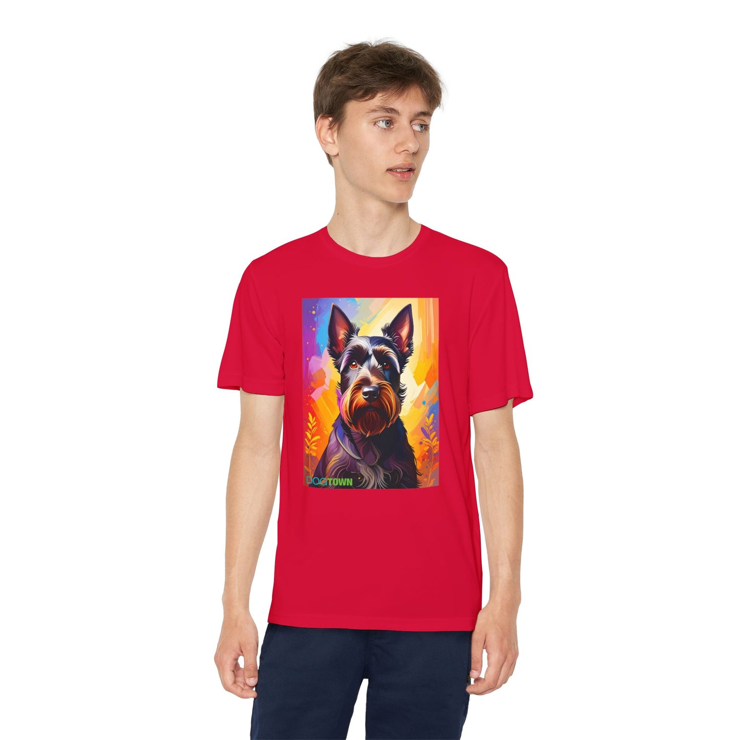 Pup Art Canvas - Kid's Sport Short Sleeve Tee (Scottish Terrier)