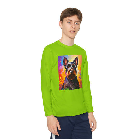 Pup Art Canvas - Kid's Sport Long Sleeve Tee (Scottish Terrier)