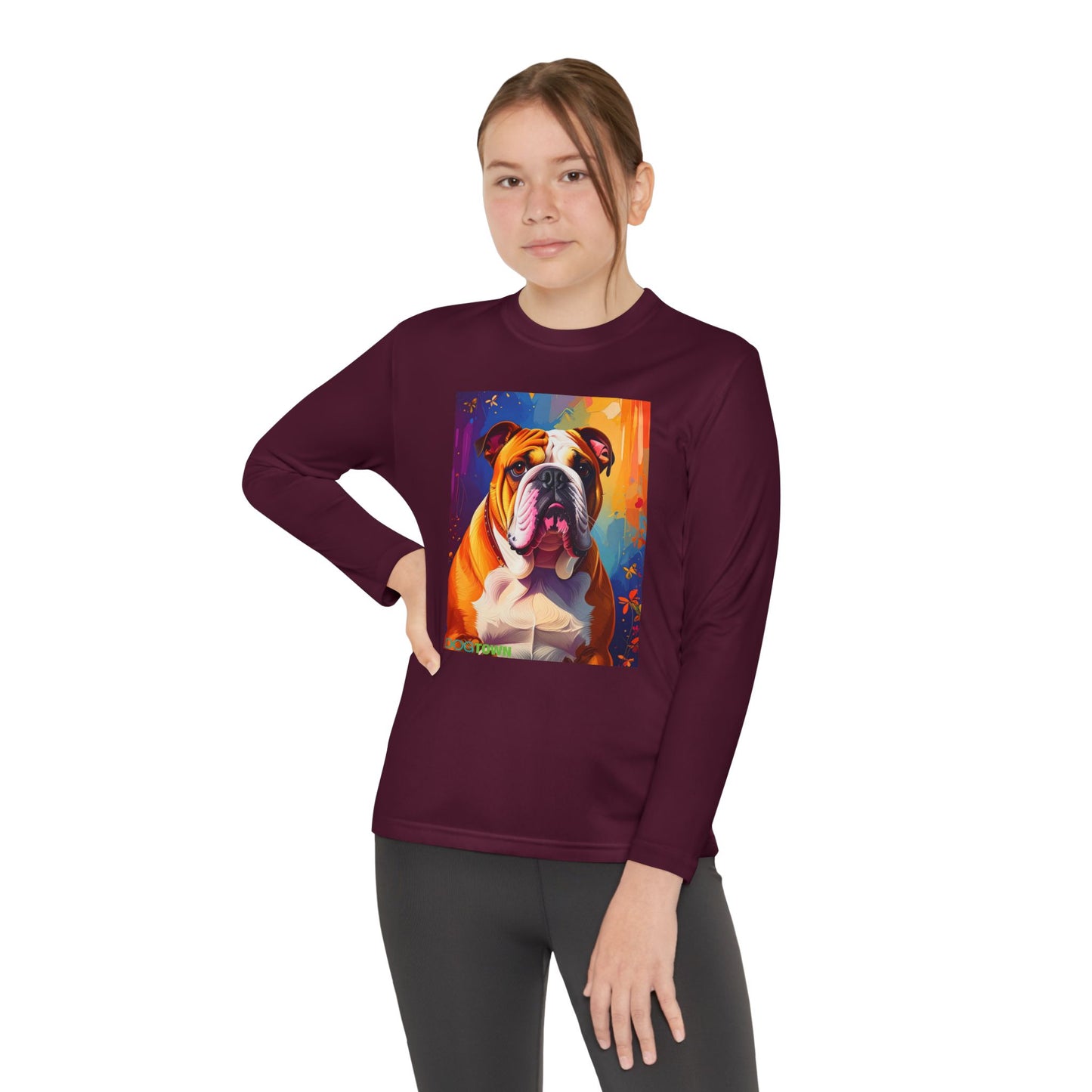 Pup Art Canvas - Kid's Sport Long Sleeve Tee (English Bulldog)