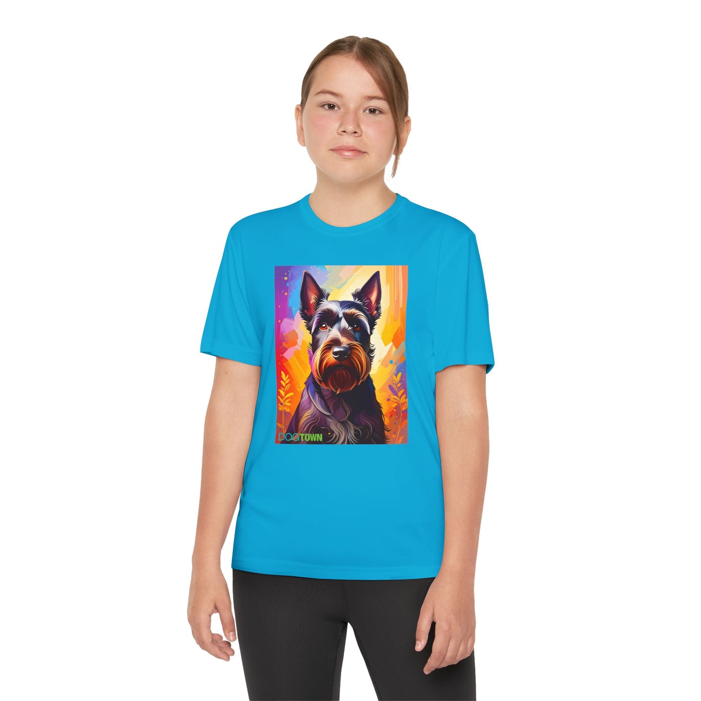 Pup Art Canvas - Kid's Sport Short Sleeve Tee (Scottish Terrier)