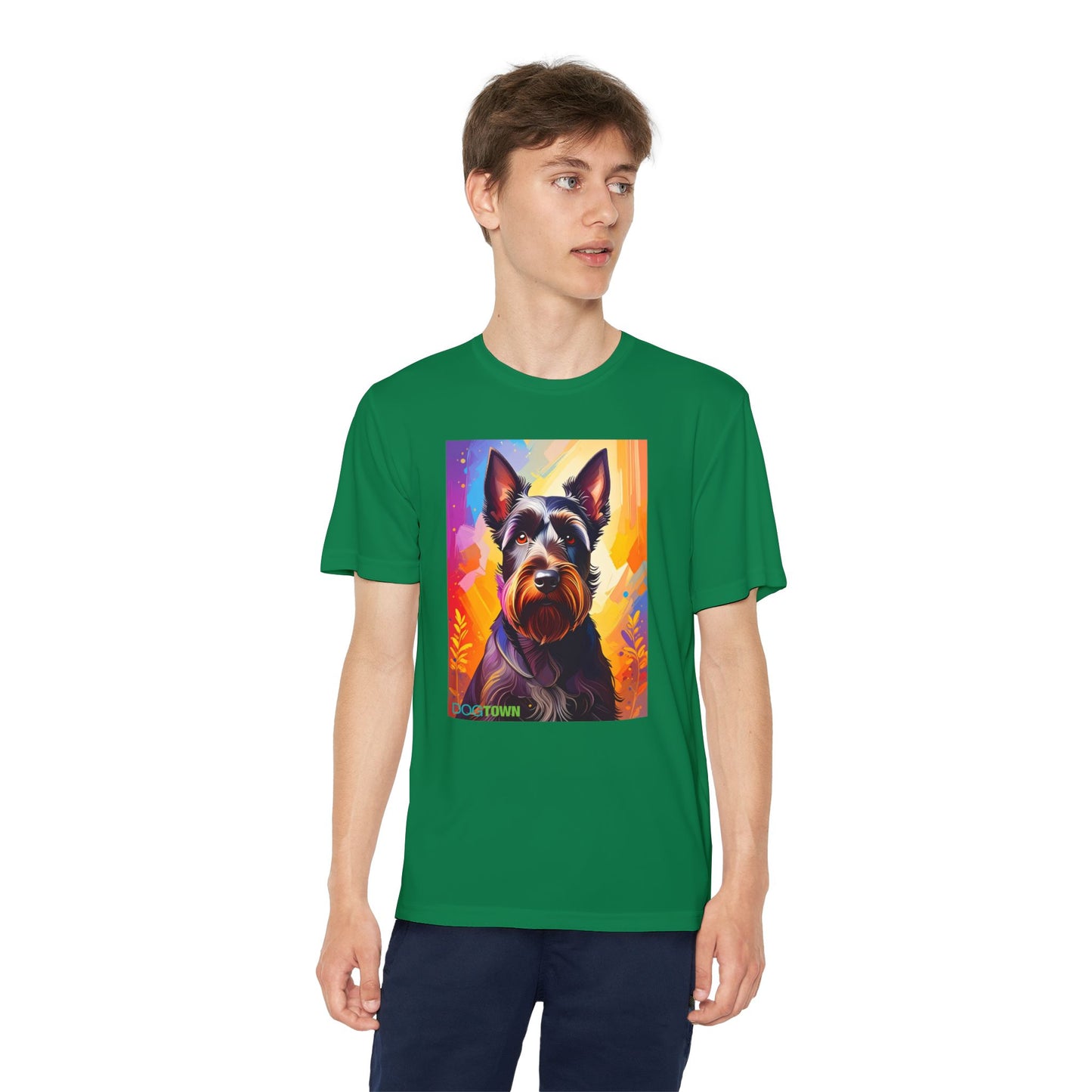 Pup Art Canvas - Kid's Sport Short Sleeve Tee (Scottish Terrier)
