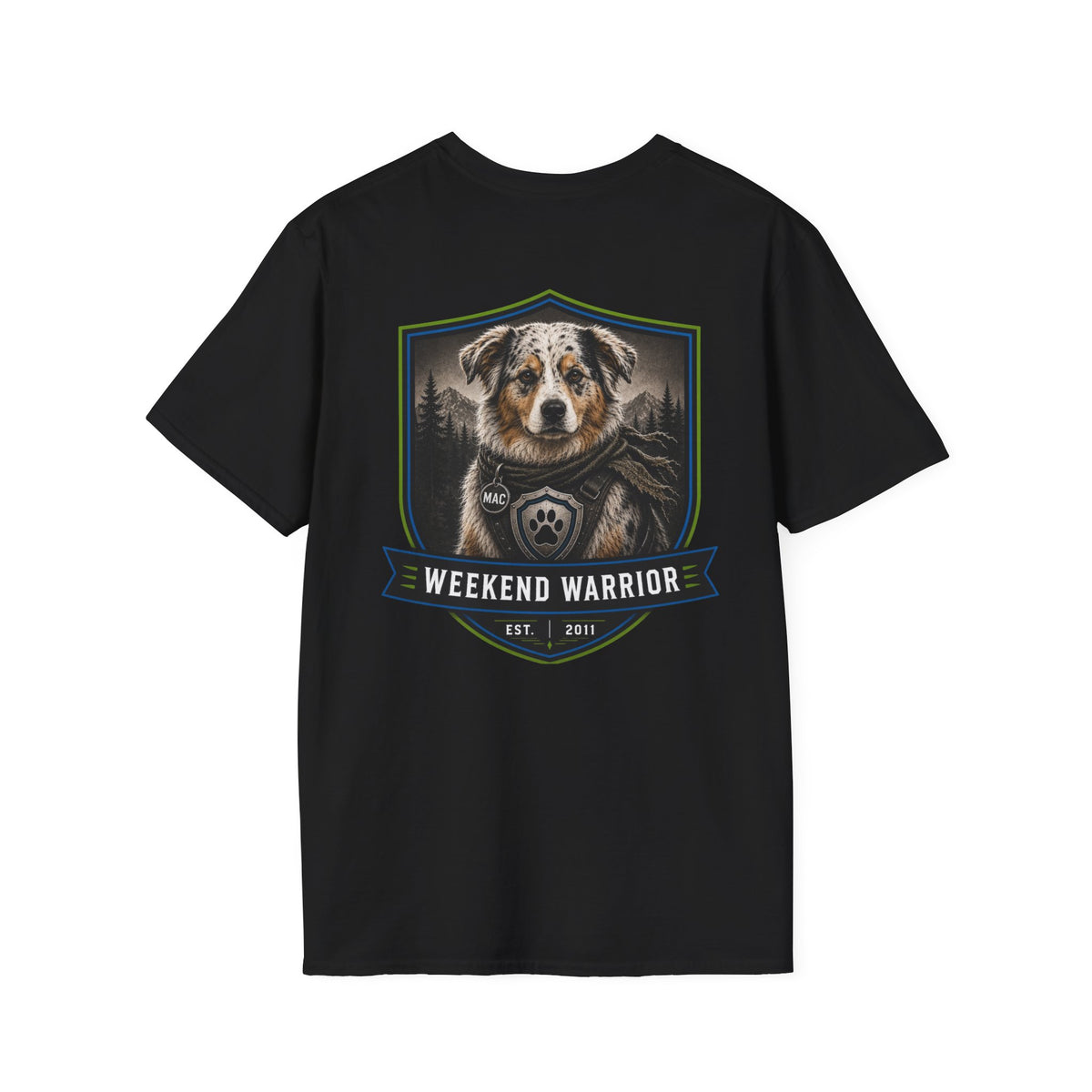 Weekend Warrior Dog T-Shirt — Australian Shepherd Badge Graphic