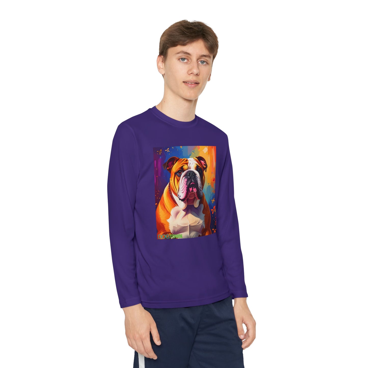 Pup Art Canvas - Kid's Sport Long Sleeve Tee (English Bulldog)
