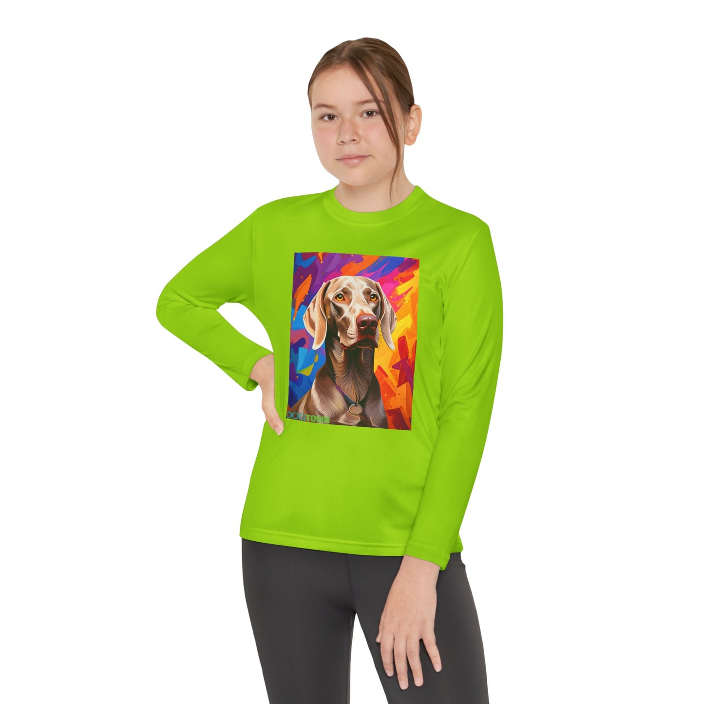 Pup Art Canvas - Kid's Sport Long Sleeve Tee (Weimaraner)
