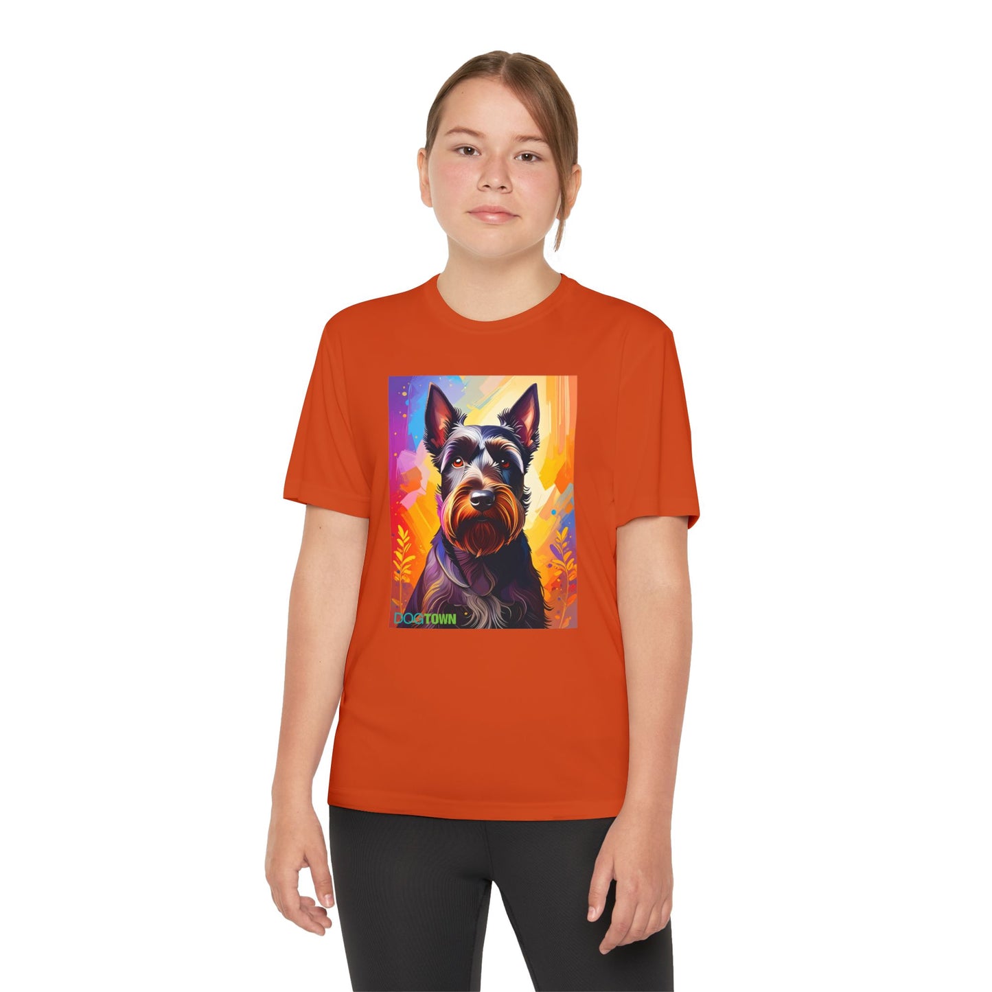 Pup Art Canvas - Kid's Sport Short Sleeve Tee (Scottish Terrier)