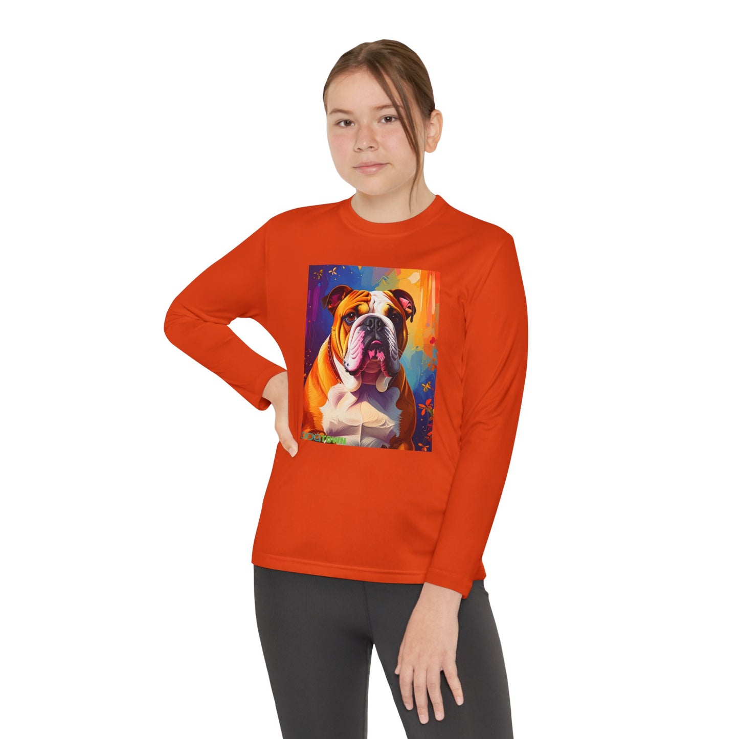 Pup Art Canvas - Kid's Sport Long Sleeve Tee (English Bulldog)