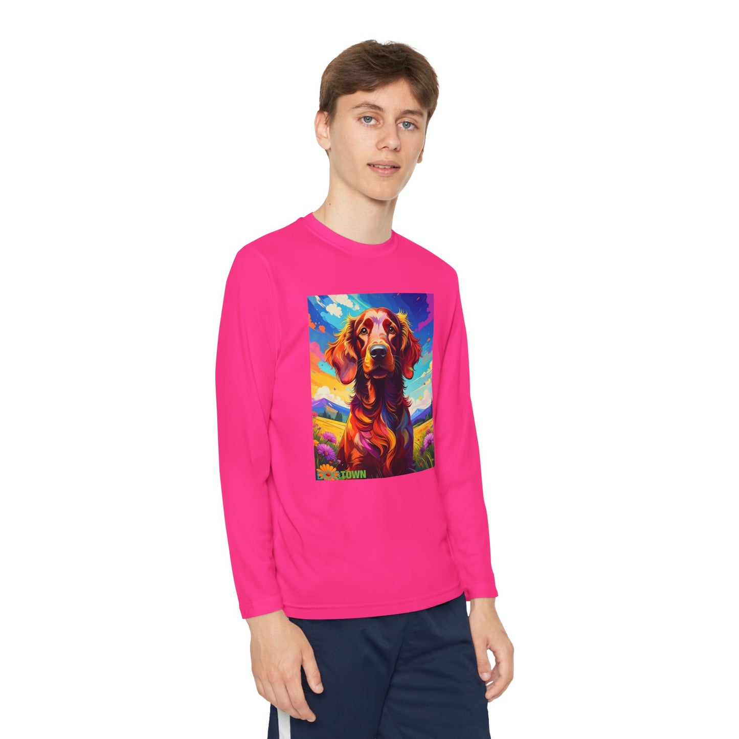 Pup Art Canvas - Kid's Sport Long Sleeve Tee (Irish Setter)