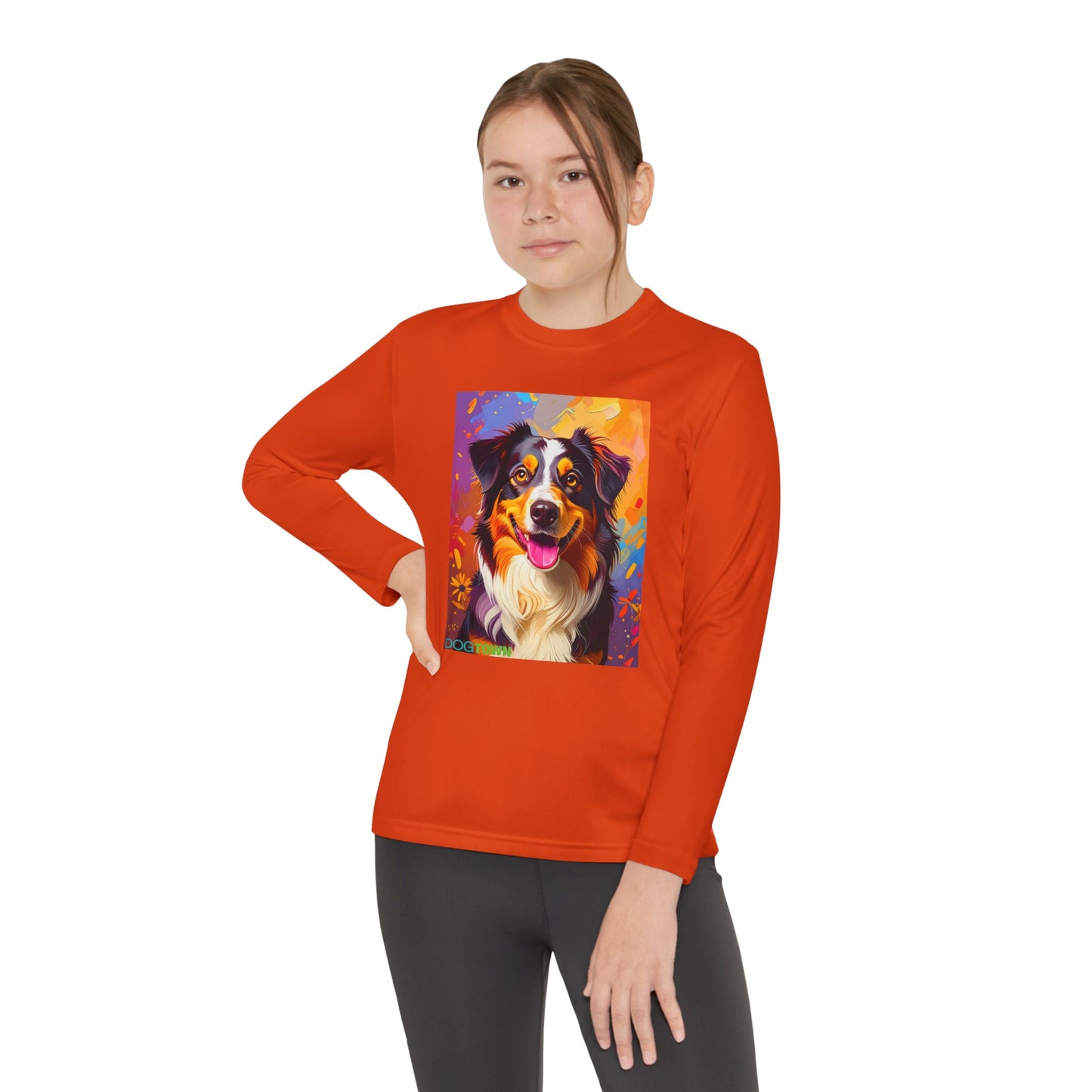 Pup Art Canvas - Kid's Sport Long Sleeve Tee (Australian Shepherd)