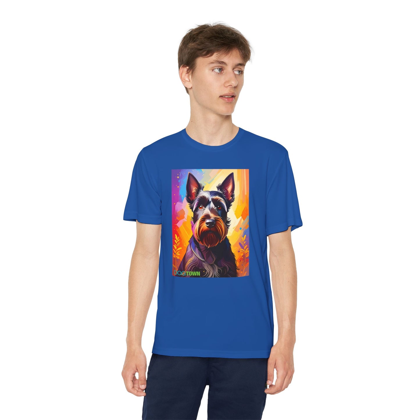 Pup Art Canvas - Kid's Sport Short Sleeve Tee (Scottish Terrier)