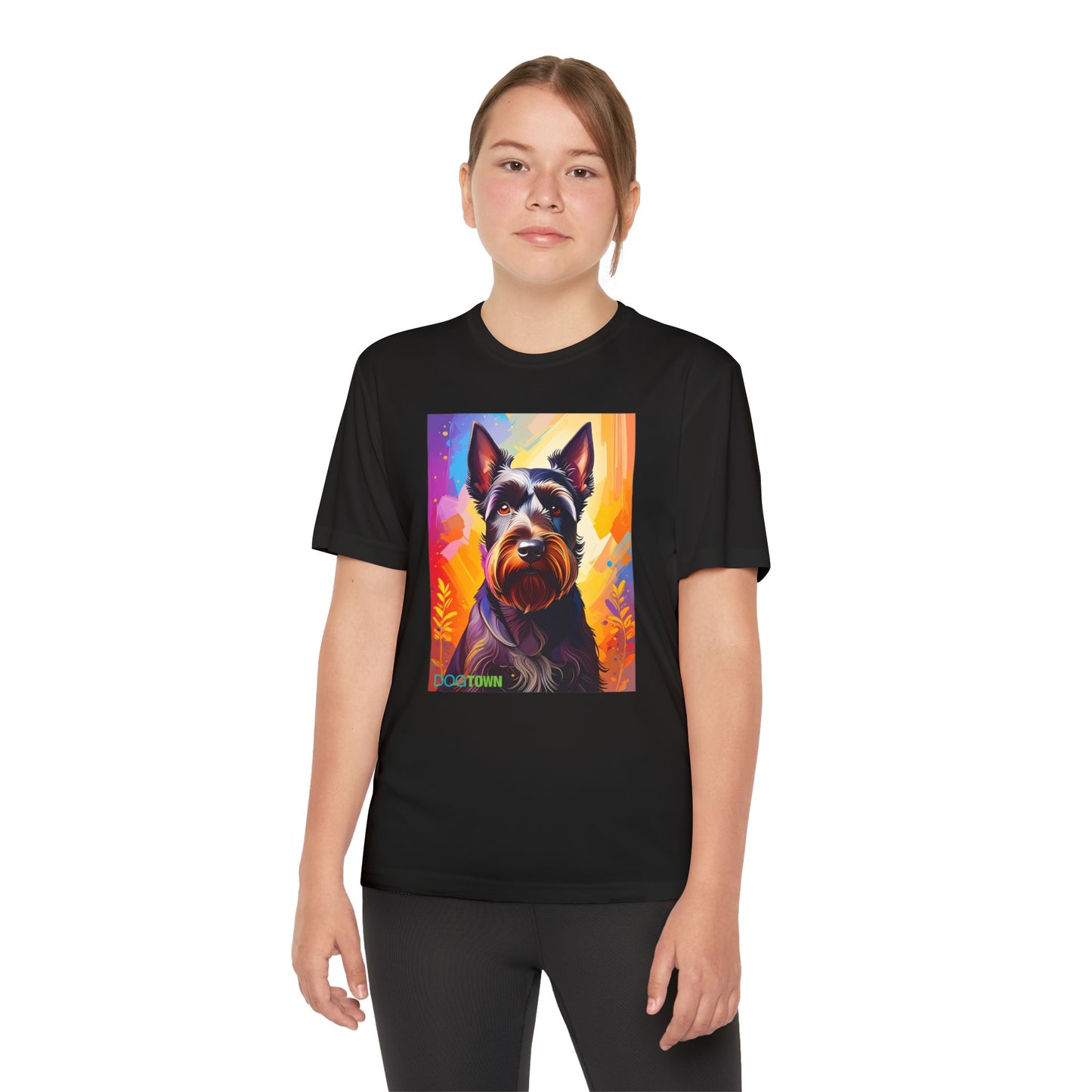 Pup Art Canvas - Kid's Sport Short Sleeve Tee (Scottish Terrier)