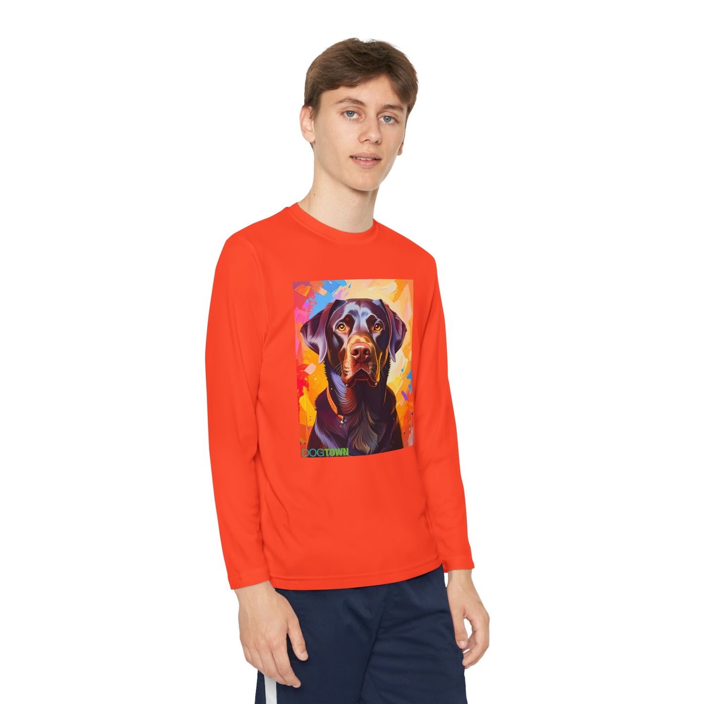 Pup Art Canvas - Kid's Sport Long Sleeve Tee (Chocolate Lab)