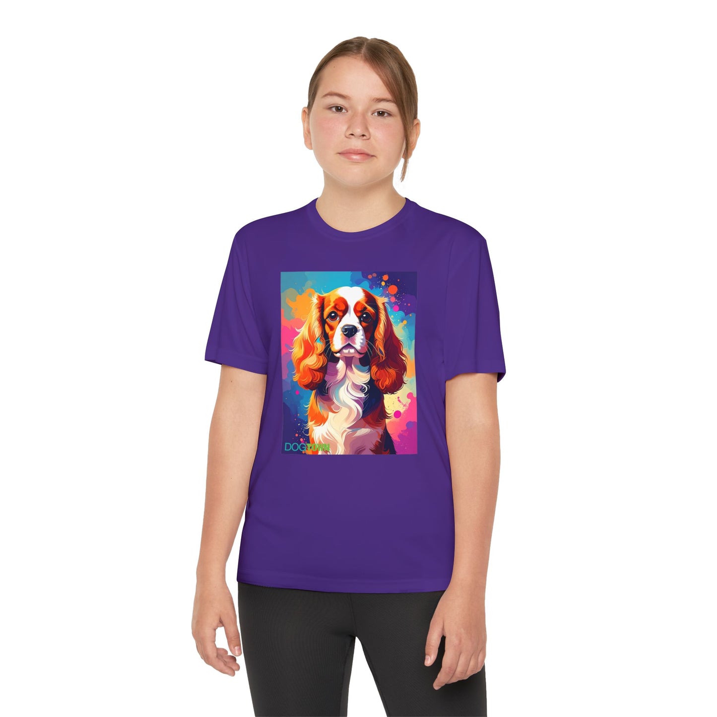 Pup Art Canvas - Kid's Sport Short Sleeve Tee (Cavalier King Charles Spaniel)