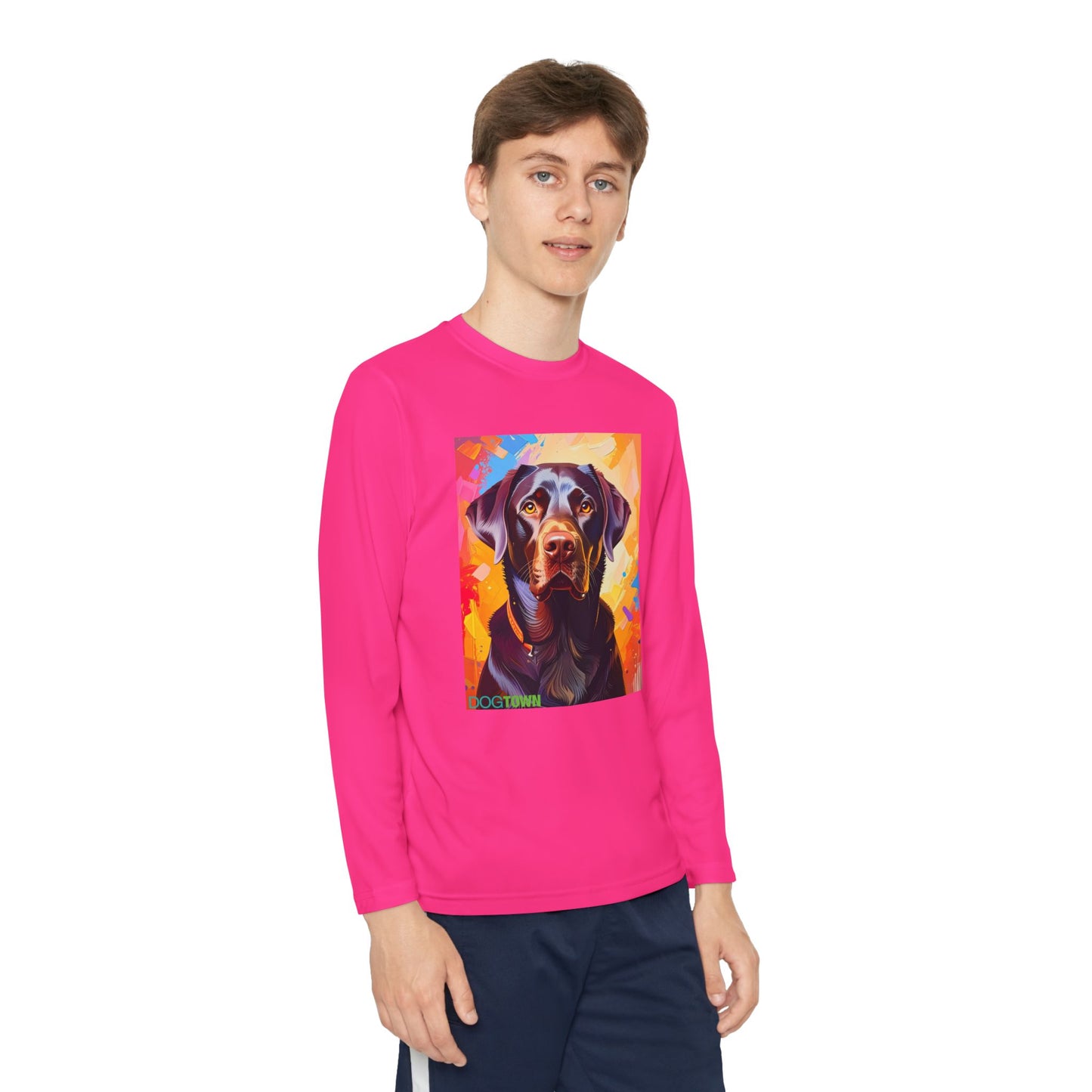 Pup Art Canvas - Kid's Sport Long Sleeve Tee (Chocolate Lab)