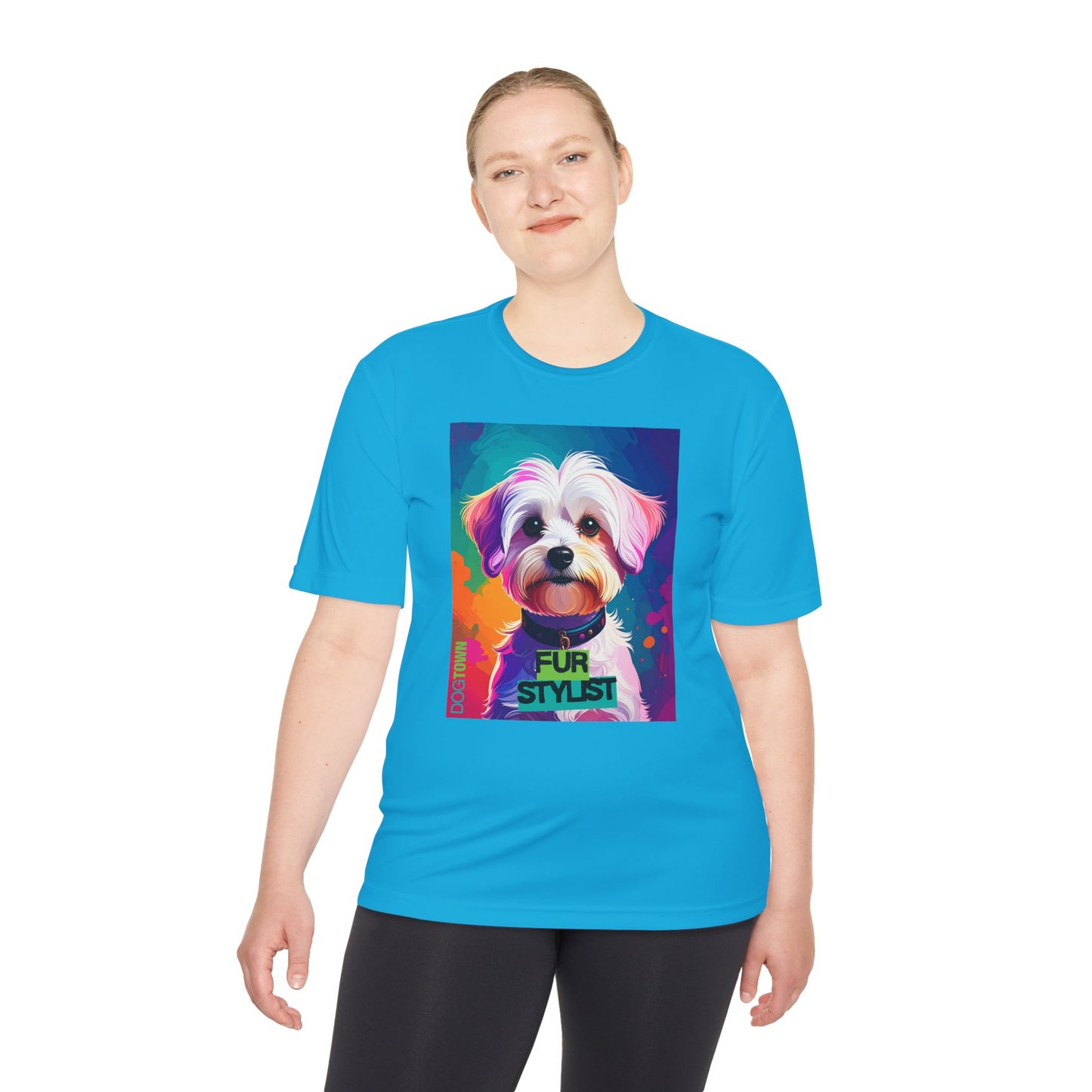 Dogtown Fur Stylist Groomer Shirt (Colorful with White Poodle)