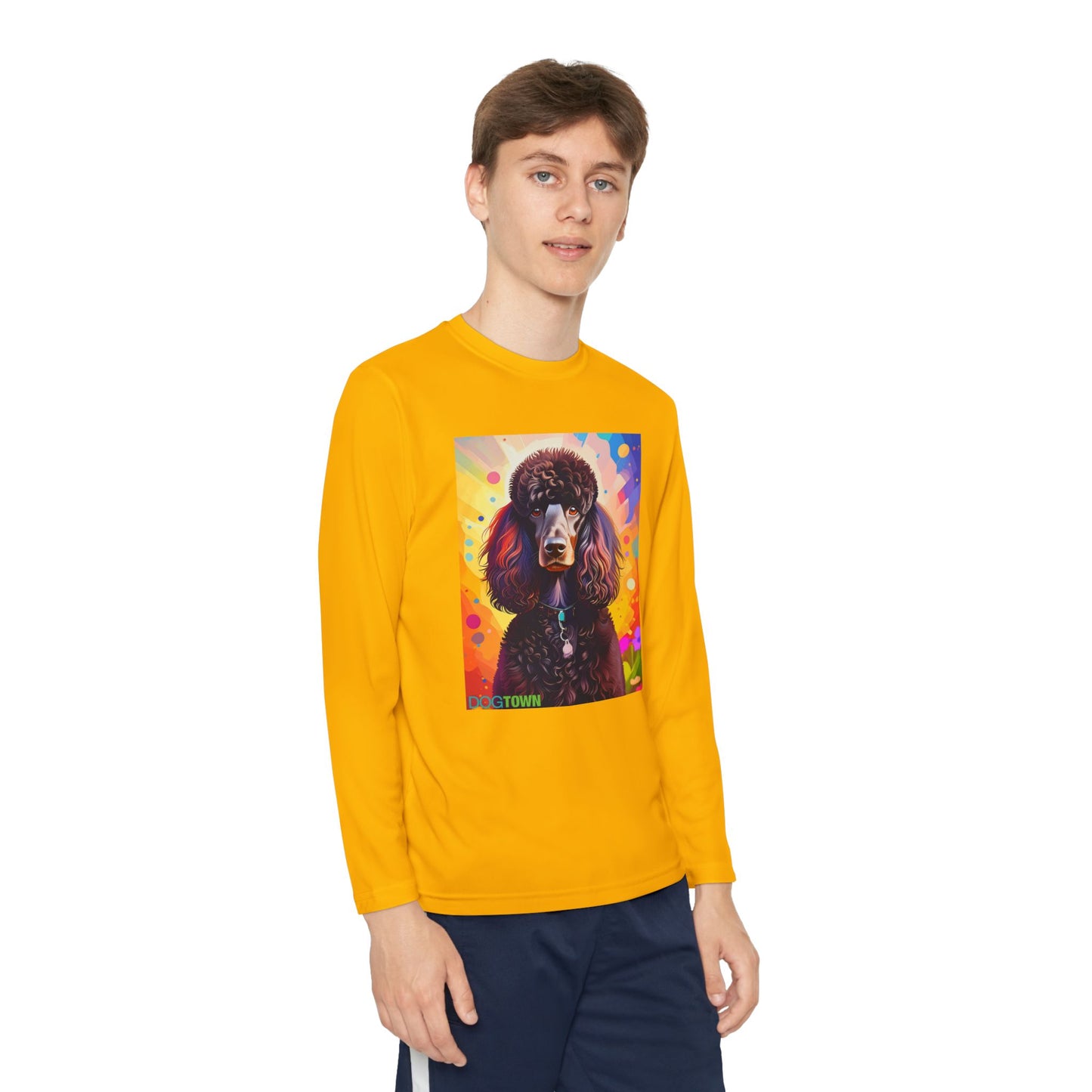 Pup Art Canvas - Kid's Sport Long Sleeve Tee (Standard Poodle)