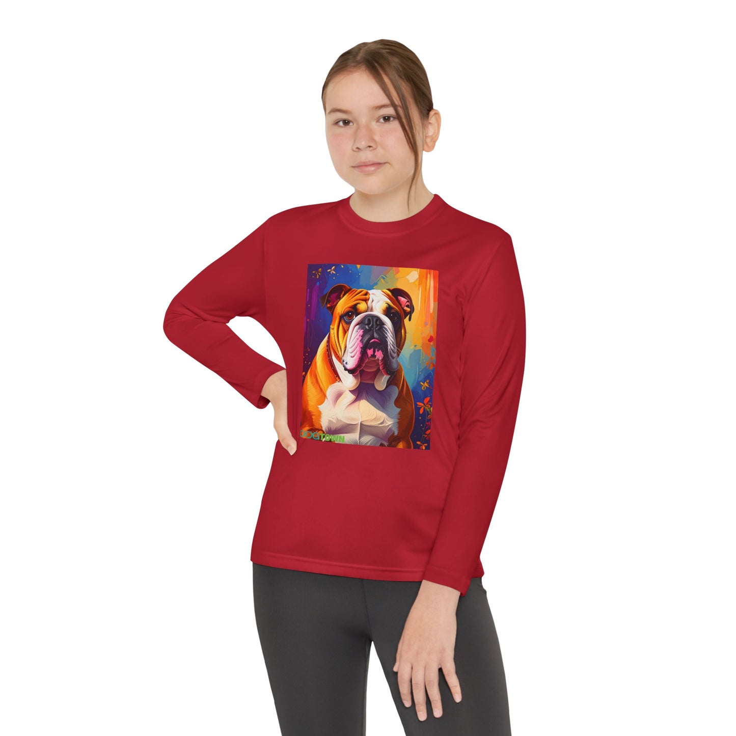 Pup Art Canvas - Kid's Sport Long Sleeve Tee (English Bulldog)