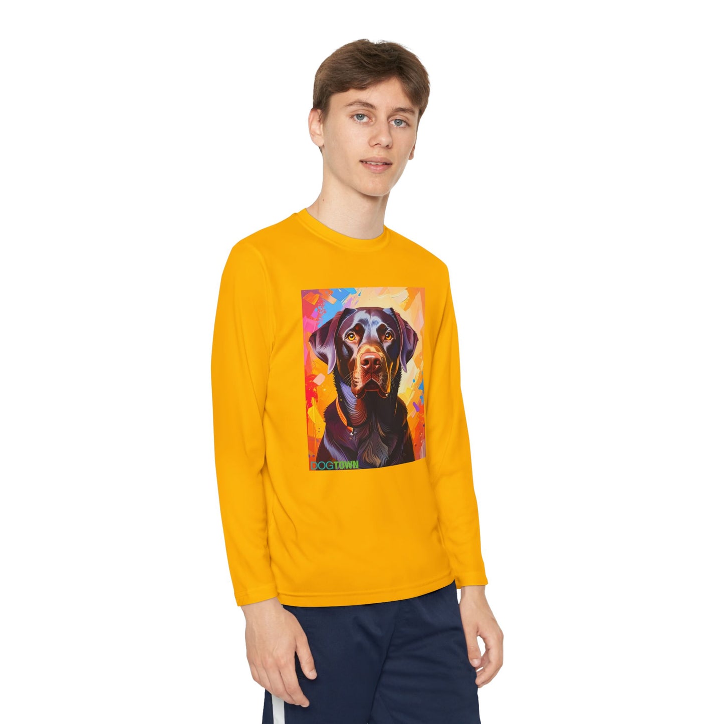 Pup Art Canvas - Kid's Sport Long Sleeve Tee (Chocolate Lab)