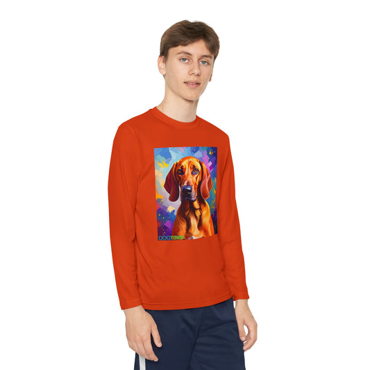 Pup Art Canvas - Kid's Sport Long Sleeve Tee (Redbone Coonhound)