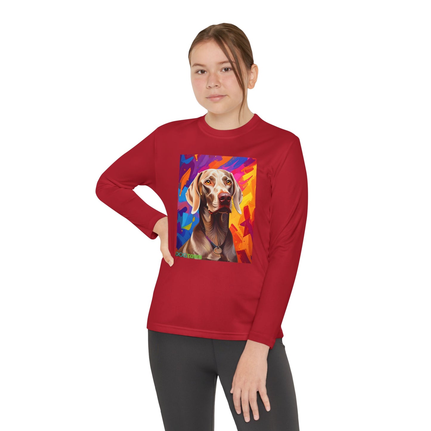 Pup Art Canvas - Kid's Sport Long Sleeve Tee (Weimaraner)