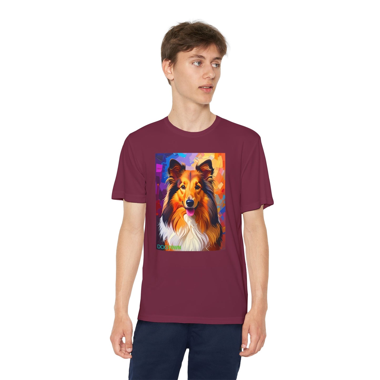 Pup Art Canvas - Kid's Sport Short Sleeve Tee (Sheltie - Shetland Sheepdog)