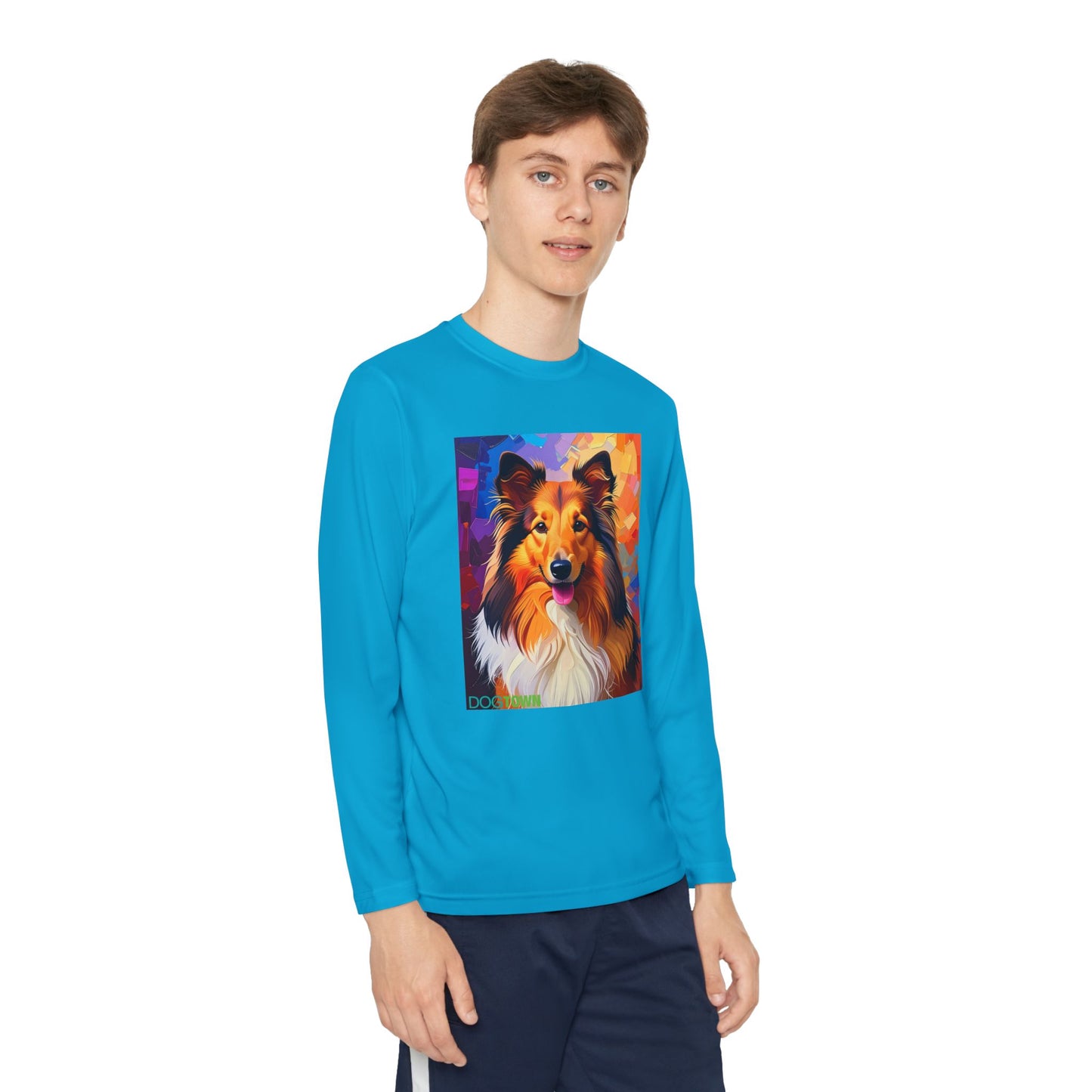 Pup Art Canvas - Kid's Sport Long Sleeve Tee (Sheltie - Shetland Sheepdog)