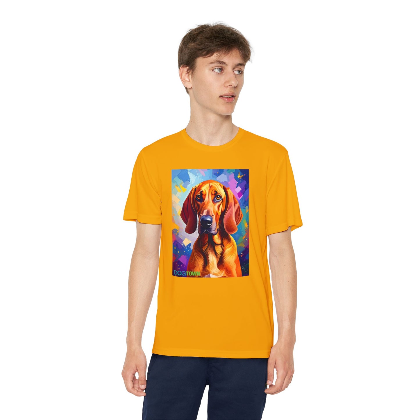 Pup Art Canvas - Kid's Sport Short Sleeve Tee (Redbone Coonhound)