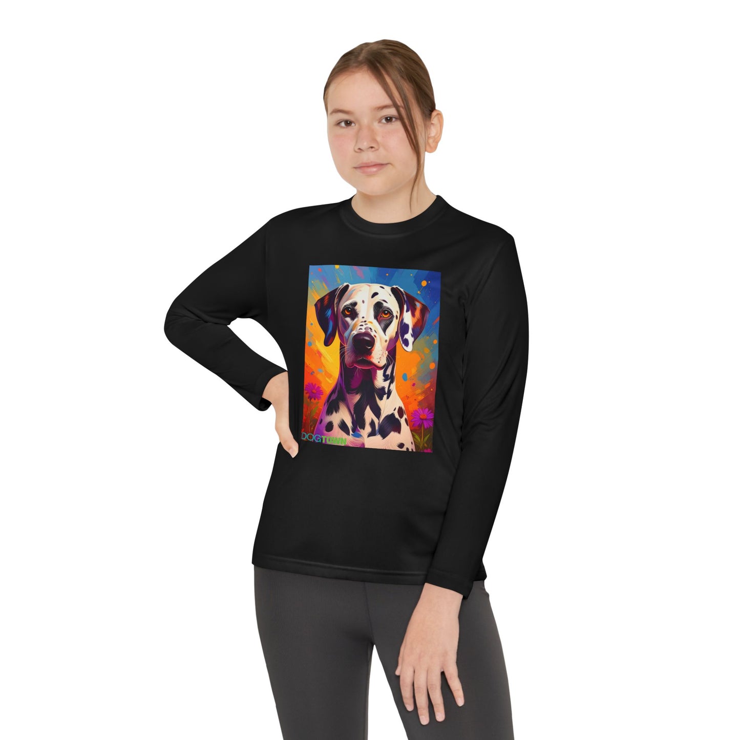 Pup Art Canvas - Kid's Sport Long Sleeve Tee (Dalmatian)