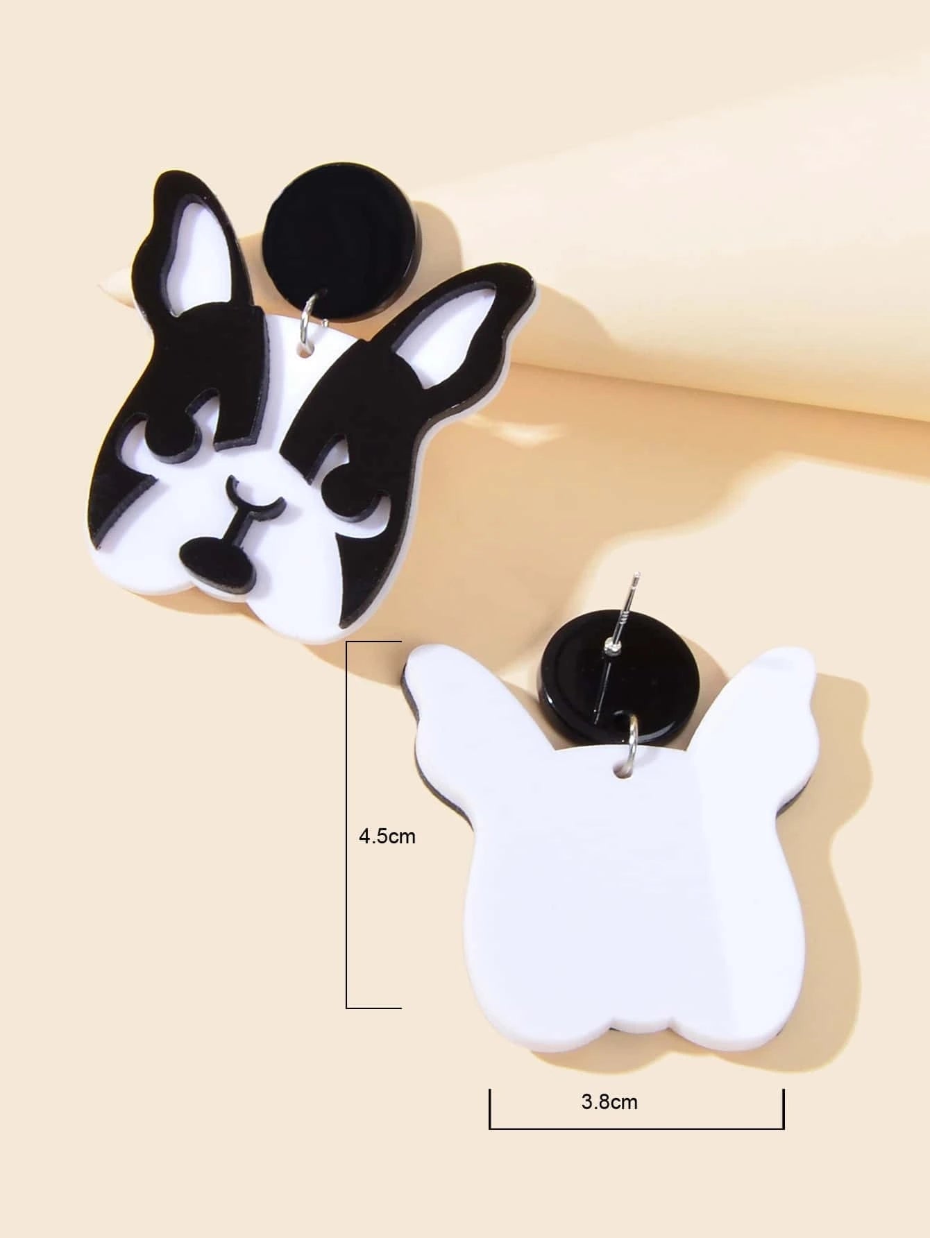 Cartoon Jewelry Black White Acrylic Dog Dangle Statement Lovely Women