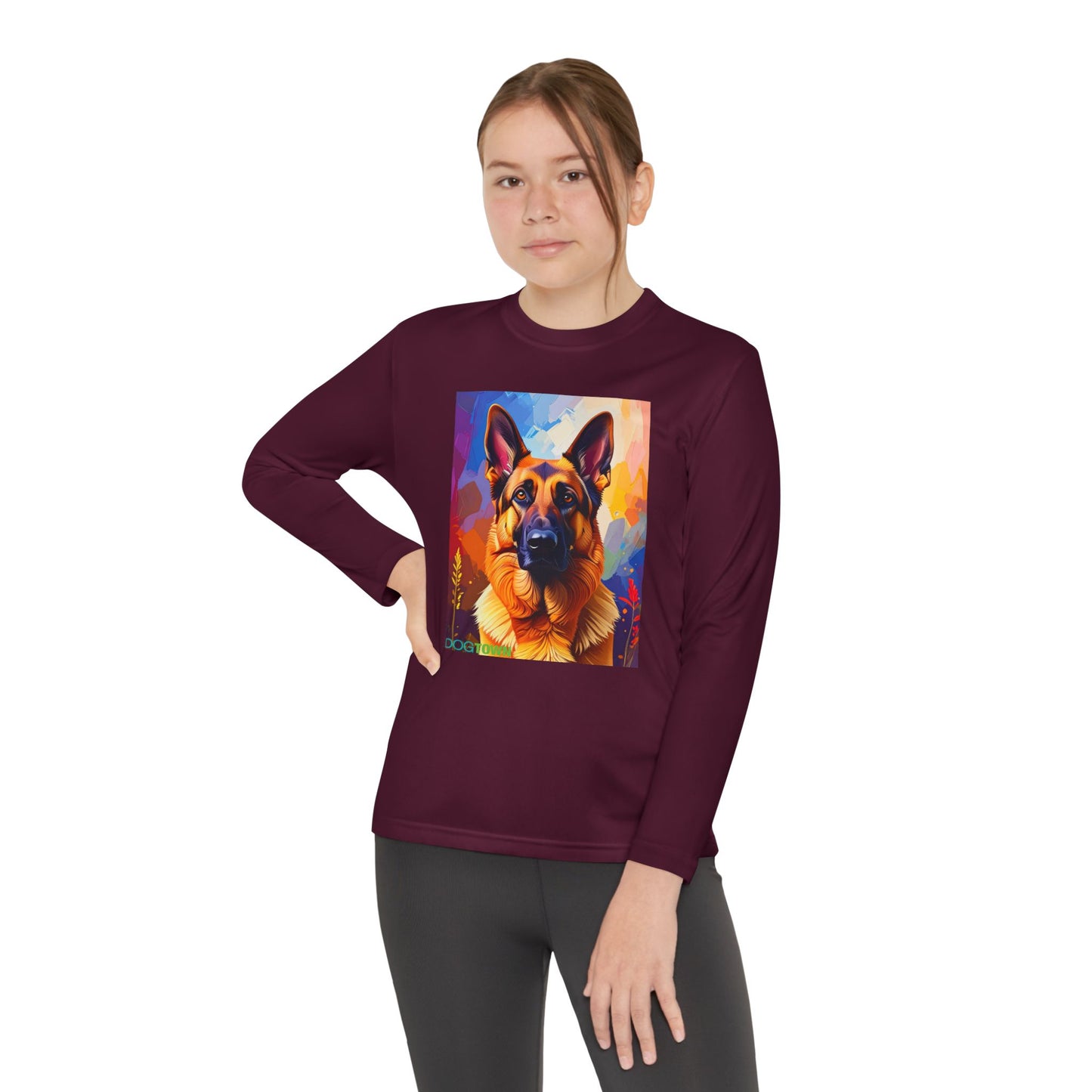 Pup Art Canvas - Kid's Sport Long Sleeve Tee (German Shepherd)