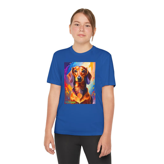Pup Art Canvas - Kid's Sport Short Sleeve Tee (Dachshund)