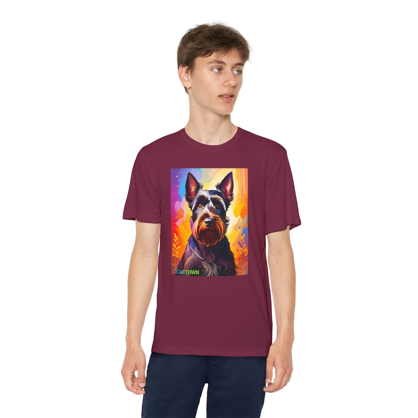 Pup Art Canvas - Kid's Sport Short Sleeve Tee (Scottish Terrier)