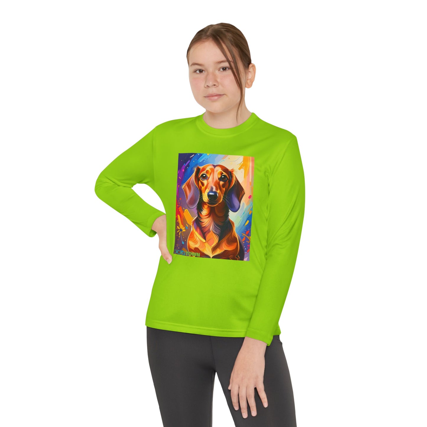 Pup Art Canvas - Kid's Sport Long Sleeve Tee (Dachshund)