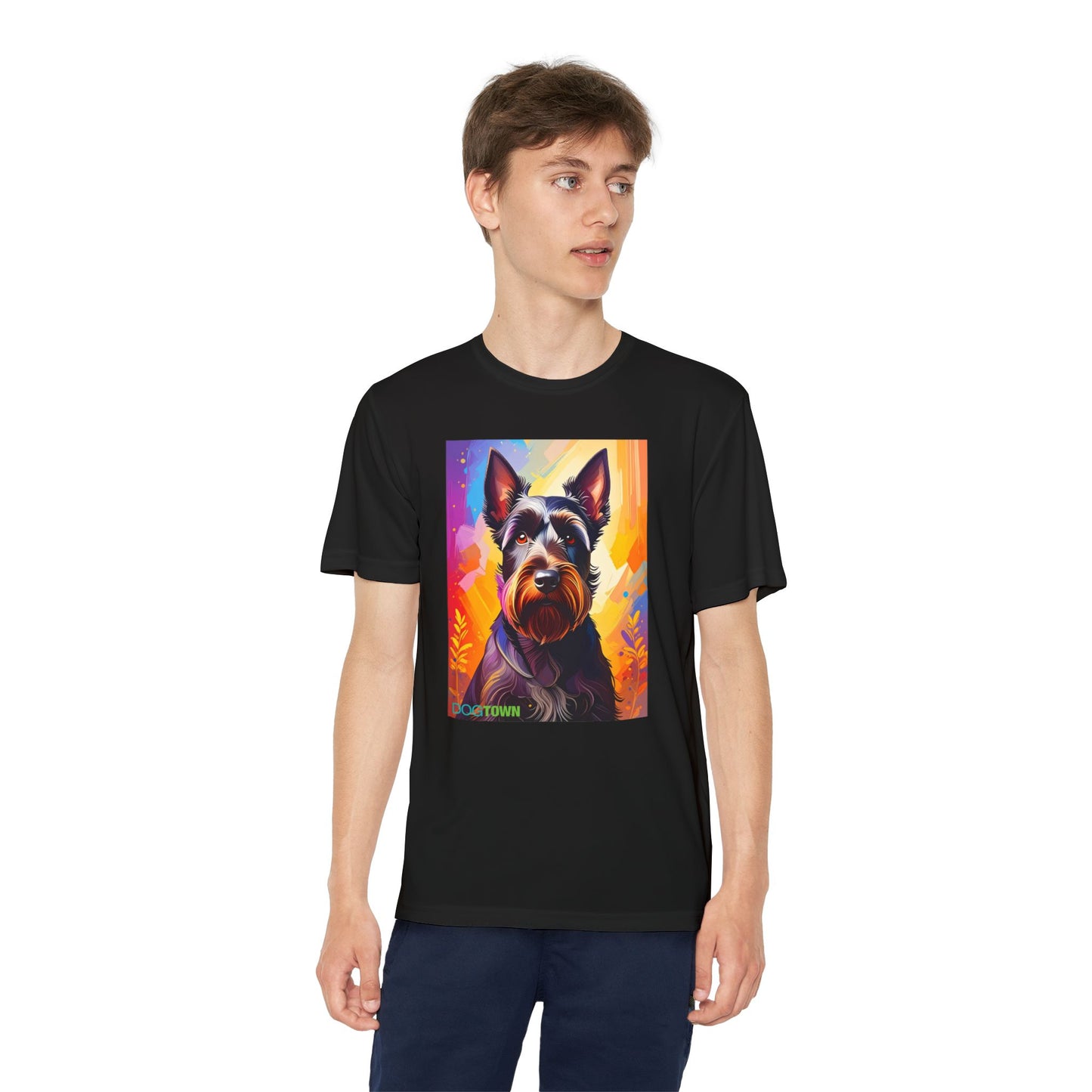 Pup Art Canvas - Kid's Sport Short Sleeve Tee (Scottish Terrier)