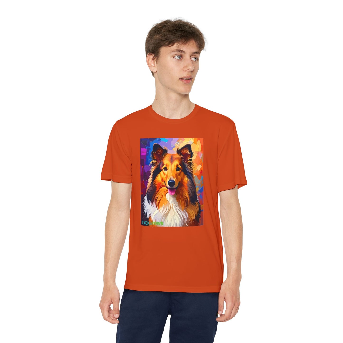 Pup Art Canvas - Kid's Sport Short Sleeve Tee (Sheltie - Shetland Sheepdog)