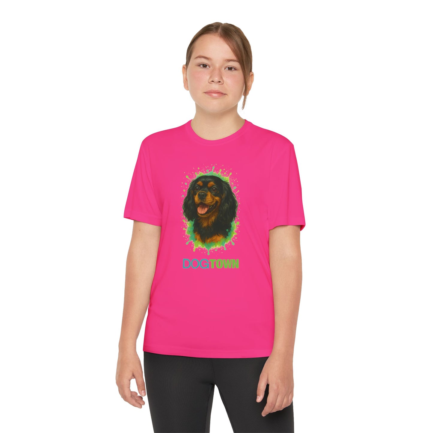 2025 Breed Collection - Kid's Polyester Thin Short Sleeve Tee - Black and Tan Cavalier King Charles Spaniel