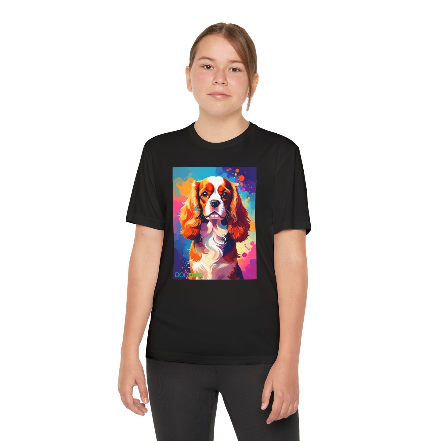 Pup Art Canvas - Kid's Sport Short Sleeve Tee (Cavalier King Charles Spaniel)